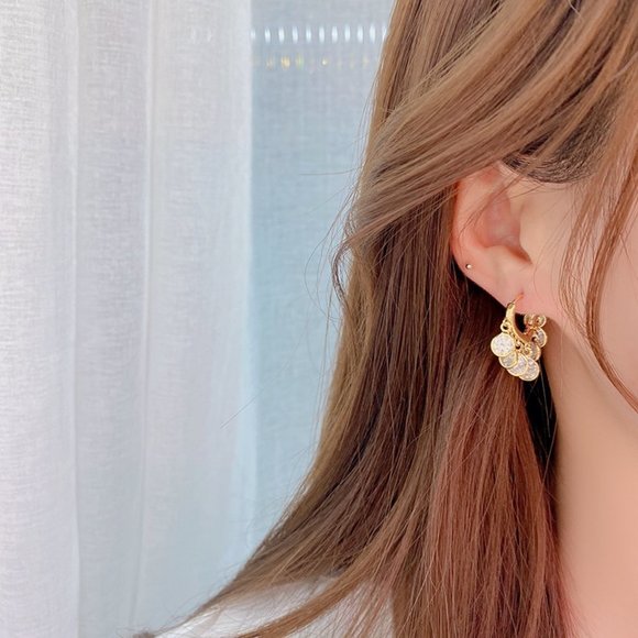 NEW 14K Gold Plated Round Diamond Drop Huggie Hoop Earrings - Picture 2 of 8